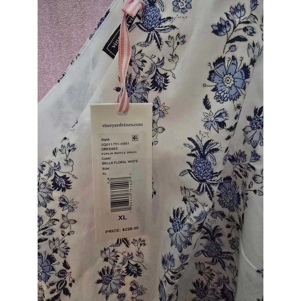 Vineyard Vines Bella Floral Poplin Ruffle Maxi Dress NWT White Blue XL - Picture 7 of 12